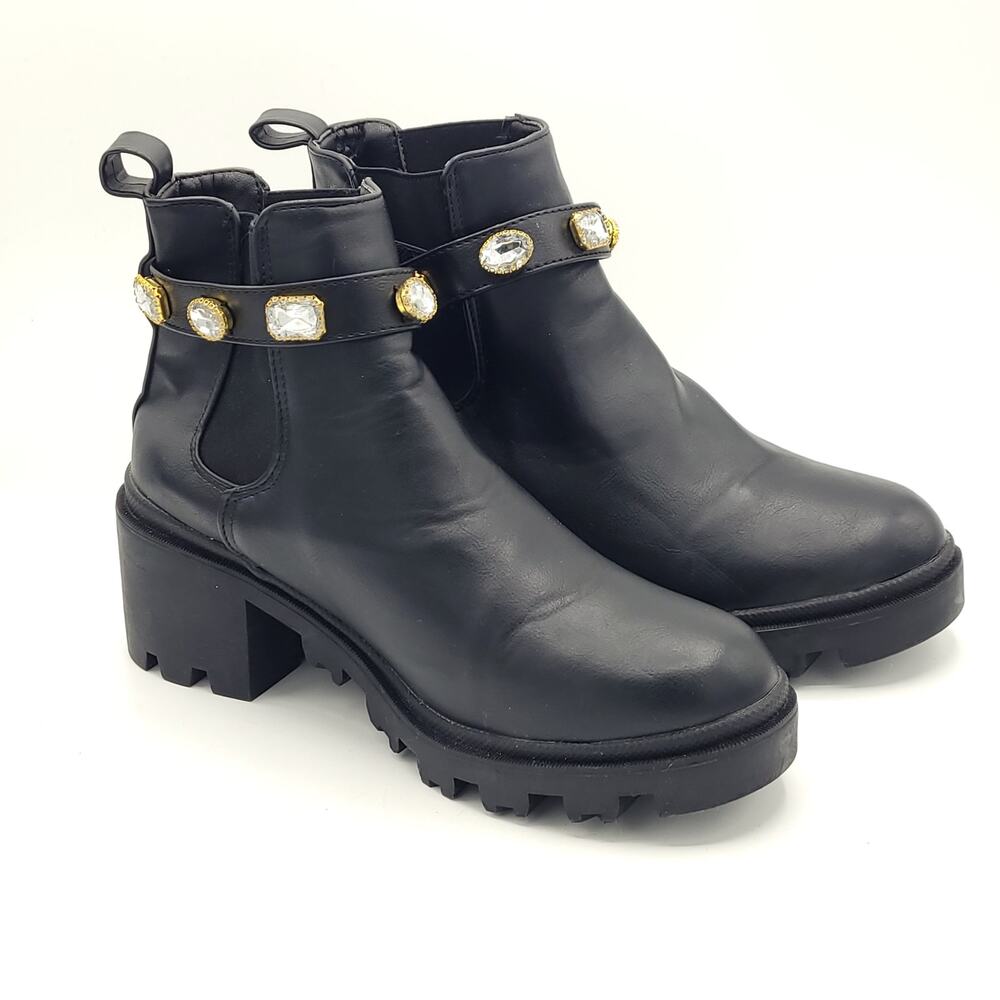 Nicole Miller Chelsey Rhinestone Strap Boots Black women's size 7.5 - Picture 3 of 9